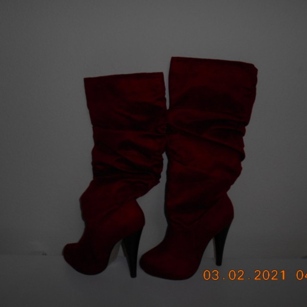 Michael Antonio Faux Red Suede boots. Size 6 1/2